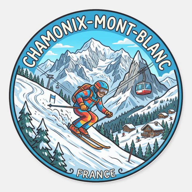 Pegatina Redonda Chamonix Mont Blanc Francia (Anverso)