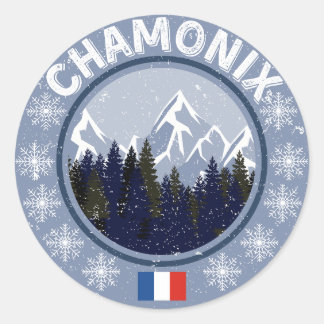 Pegatina Redonda Chamonix Station de Ski
