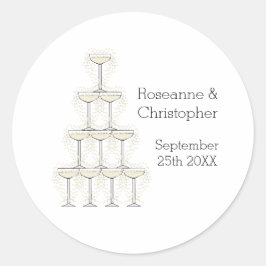 Pegatina Redonda Champagne Glasses Simple Wedding
