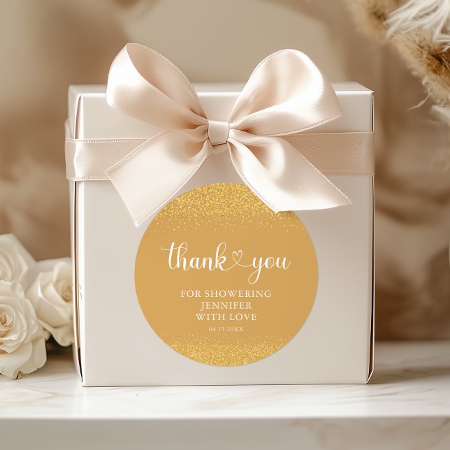 Pegatina Redonda Champagne Gold Thank You Glitter Heart Sticker (Subido por el creador)