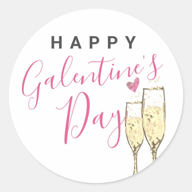 Pegatina Redonda Champagne Happy Galentines Day (Anverso)