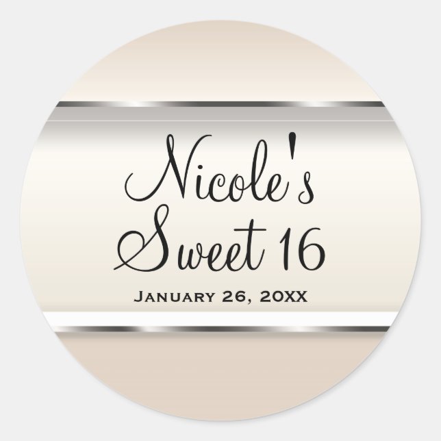 Pegatina Redonda Champagne Pearl Shimmer Moda Fiesta de la Boda (Anverso)