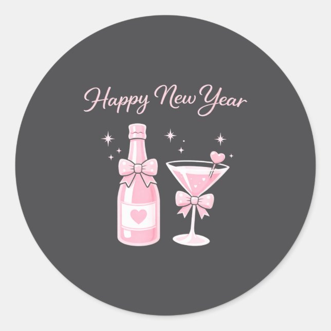 Pegatina Redonda Champagne Swea Martini Coquette Happy New Year Par (Anverso)