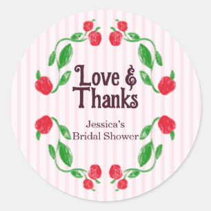 Pegatina Redonda Champán de boda Apple Pink Love and Thanks