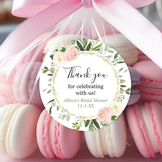 Pegatina Redonda Champán ducha de novia con eucalipto verde dorado  (Subido por el creador)