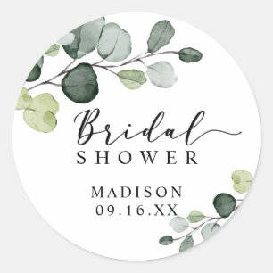 Pegatina Redonda Champán Nupcial de Eucalipto con Acuarela
