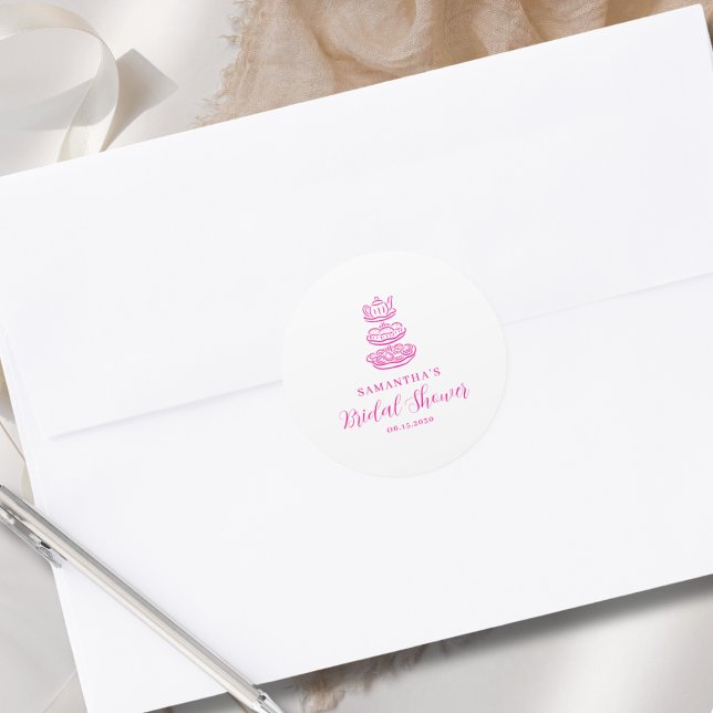 Pegatina Redonda Champán Nupcial Rosa Dibujado a Mano Moderno (Subido por el creador)