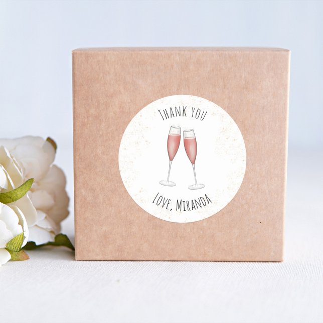 Pegatina Redonda Champán Rosa para Despedida de Soltera Agradecimie (Subido por el creador)