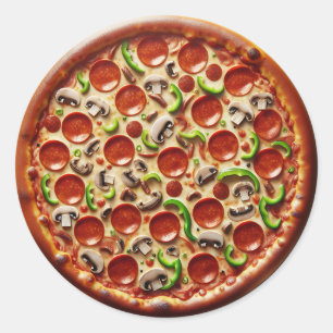Pegatina Redonda champiñón, pimientos verdes y pizza Pepperoni