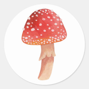 Pegatina Redonda champiñones rojos. La mariposa vuela agaric. Amani