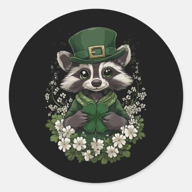 Pegatina Redonda Chamrock Chicas Niños Leprechaun St Patricks Da (Anverso)