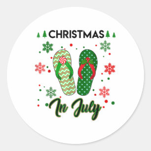 Pegatina Redonda Chanclas De Navidad En Julio Vacaciones De Verano 