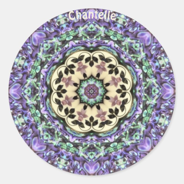 Pegatina Redonda CHANTELLE ~ ABALONE ~ Paua Shell Kaleidoscope (Anverso)