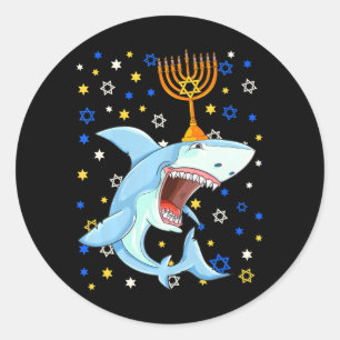 Pegatina Redonda Chanukah Menorah judío Shark Funny Hanukkah