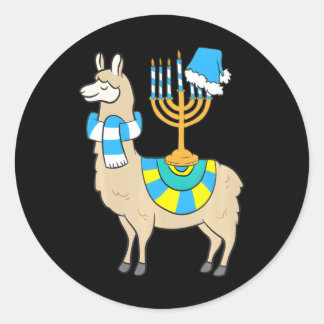 Pegatina Redonda Chanukkah Menorah Hanukkah Llama con Menorah