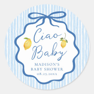 Pegatina Redonda Chao Baby Blue Fiesta de Bebé Limón Italiano