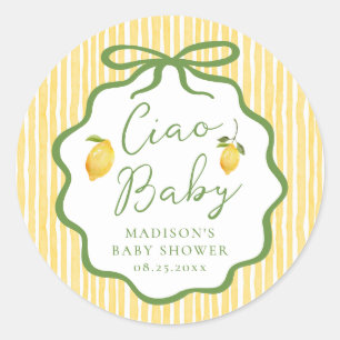 Pegatina Redonda Chao Bebé Baby Shower Italiano de Limón