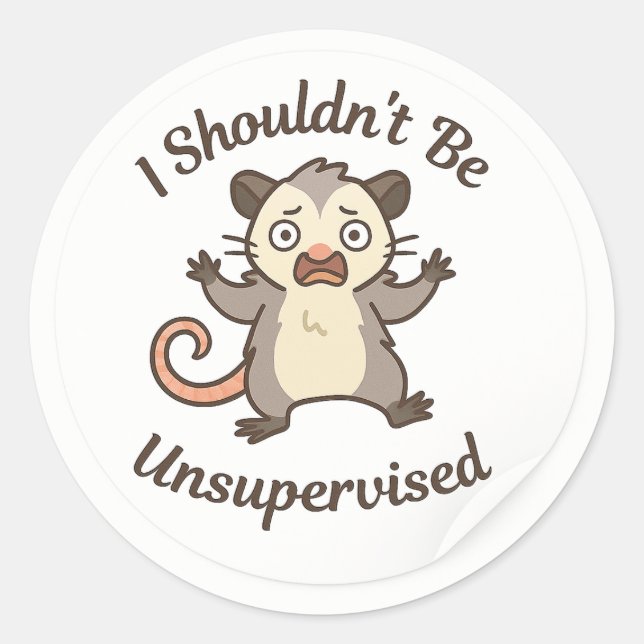 Pegatina Redonda Chaotic Possum “Unsupervised” Sticker (Anverso)