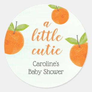Pegatina Redonda Chaparrita Acuarela Naranja Baby Shower