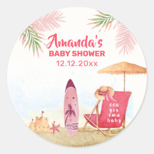Pegatina Redonda Chapoteo Aloha Surfboard Playa Baby Shower 