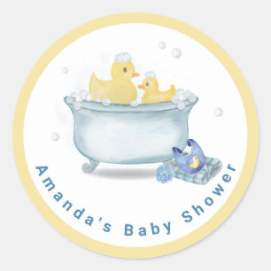 Pegatina Redonda Chapoteo Mamá Pato Bañera Baby Shower