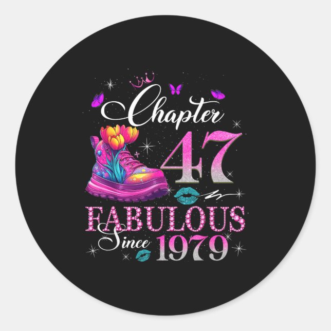 Pegatina Redonda Chapter 47 Fabulous Since 1979 47th Birthday Women (Anverso)