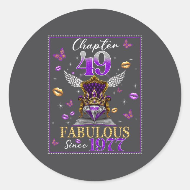 Pegatina Redonda Chapter 49 Fabulous Since 1977 49th Birthday Women (Anverso)