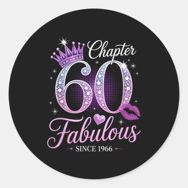 Pegatina Redonda Chapter 60 Fabulous Since 1966 60th Birthday Queen (Anverso)