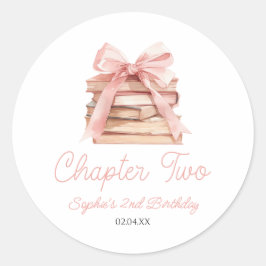 Pegatina Redonda Chapter Two Pink Bow Books 2nd Birthday Party