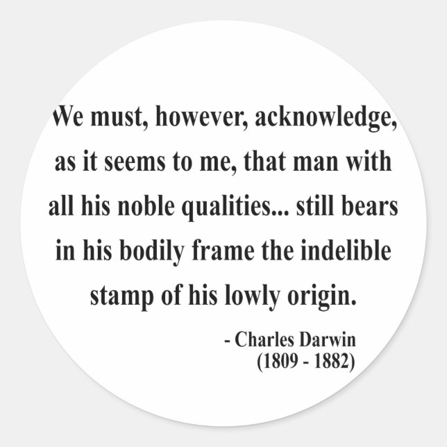 Pegatina Redonda Charles Darwin Cita 1a (Anverso)
