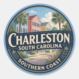 Pegatina Redonda Charleston Carolina del Sur EE. UU. Costa Históric