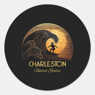 Pegatina Redonda Charleston Estados Unidos Surfing Surfboard