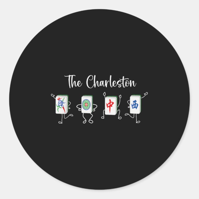 Pegatina Redonda Charleston Mahjong, danza Funny Mahjong (Anverso)