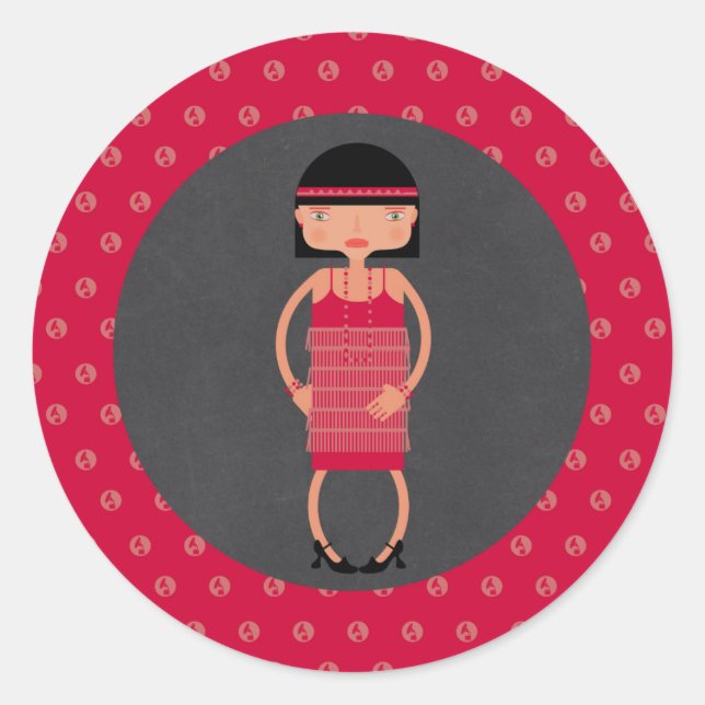 Pegatina Redonda Charleston Moda chica Fiesta de cumpleaños (Anverso)