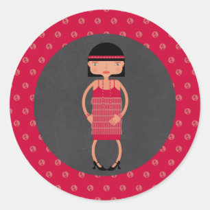 Pegatina Redonda Charleston Moda chica Fiesta de cumpleaños