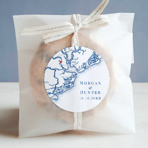 Pegatina Redonda Charleston SC Map Elegant Navy Blue Wedding Favor