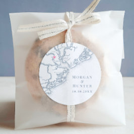 Pegatina Redonda Charleston SC Map Elegante Dusty Blue Wedding Favo