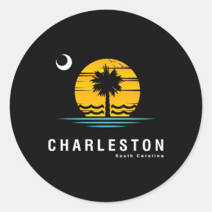 Pegatina Redonda Charleston South Carolina Sc Palmetto Moon