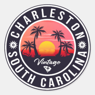 Pegatina Redonda Charleston South Carolina - Souvenirs Retro Sunset