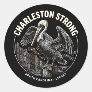 Pegatina Redonda Charleston Strong Pelican Gullah Geechee Cultural