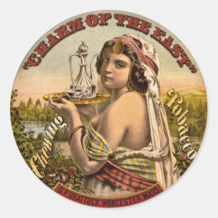 Pegatina Redonda Charm of The East vintage chicle ad 1872