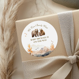 Pegatina Redonda Charming Autumn Woodland Bear Family