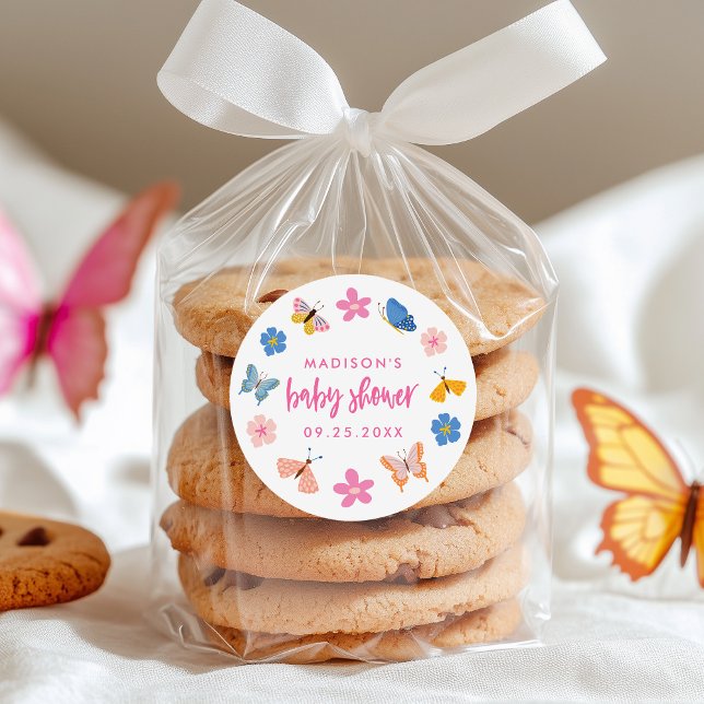 Pegatina Redonda Charming Baby Shower de Mariposas (Subido por el creador)