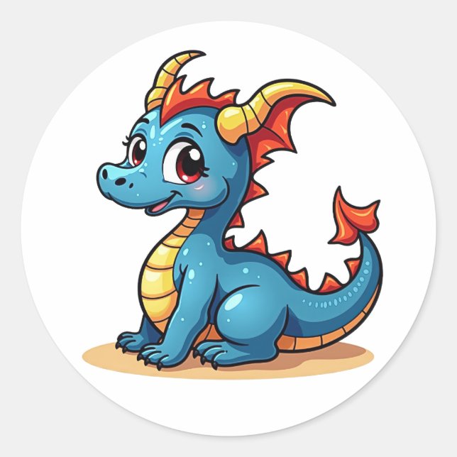 Pegatina Redonda Charming Cartoon Dragon Sticker (Anverso)