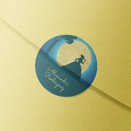 Pegatina Redonda Charro Silhouette con Moon Quinceañera