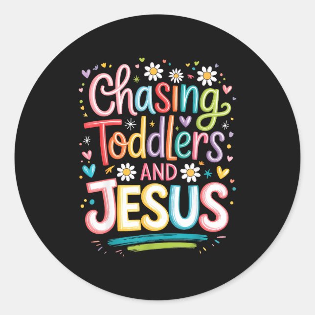 Pegatina Redonda Chasing Toddlers And Jesus  (Anverso)
