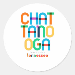 Pegatina Redonda Chattanooga Tennessee de mediados de siglo, Arte P