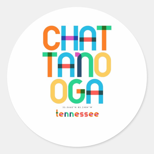 Pegatina Redonda Chattanooga Tennessee Mid Century, Pop Art (Anverso)