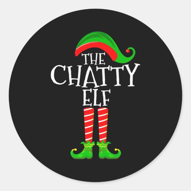 Pegatina Redonda Chatty Elf Funny Matching Family Group Christmas P (Anverso)