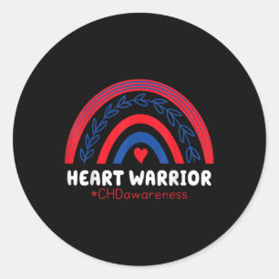 Pegatina Redonda Chd Warrior Red & Enfermedad Corazón Arcoiris